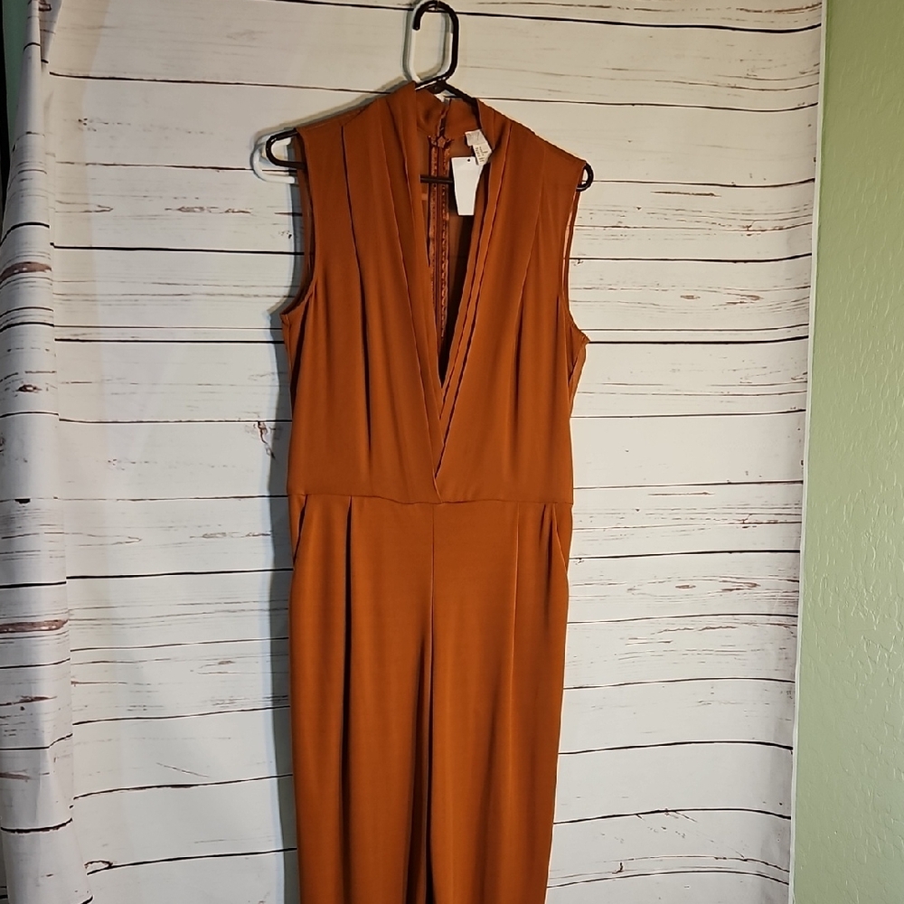 H&M Rust Orange Wide Leg Sleeveless Mock Neck Jumpsuit Women US‎ 12
